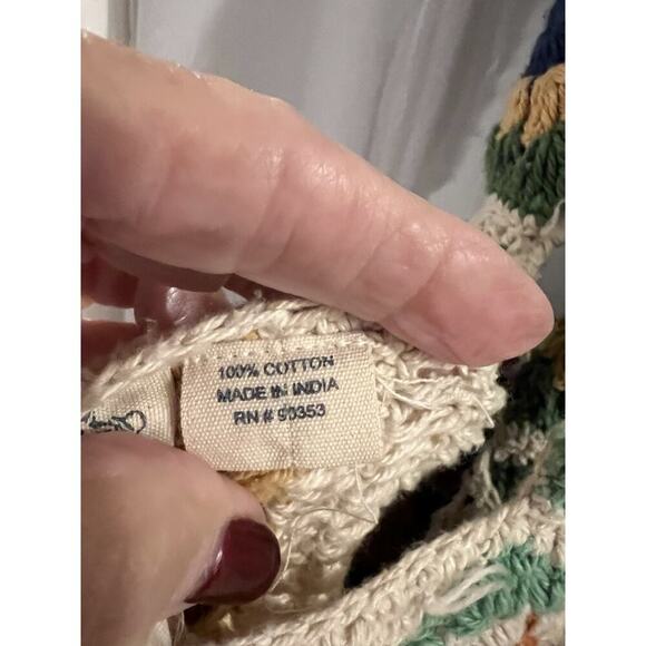 American Flirt Cotton Multicolor Handmade Crochet Granny Square Tote Bag 17x16 - Picture 7 of 8